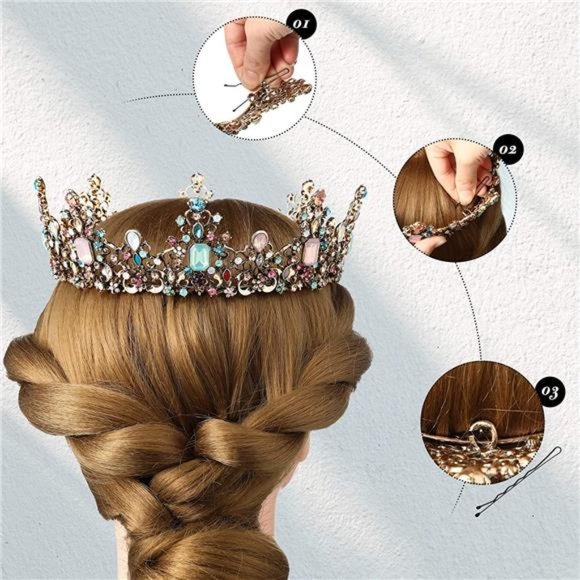 Jeweled Baroque Queen Crown Rhinestone Wedding Bridal Crowns and Tiaras Vintage main image 5